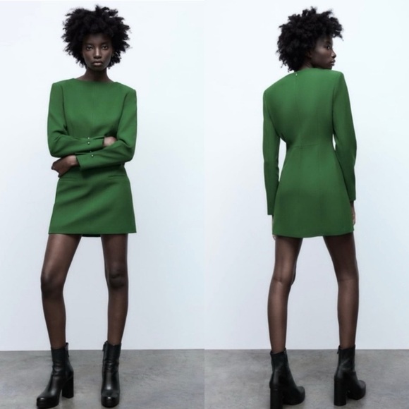 Zara Tailored Green Long Sleeve Mini Dress Sz M - Picture 16 of 16